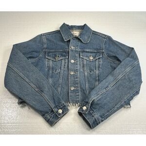 Neuw Cropped Denim Jean Jacket Women's Size Small 8 Blue Trucker Buttons Pockets